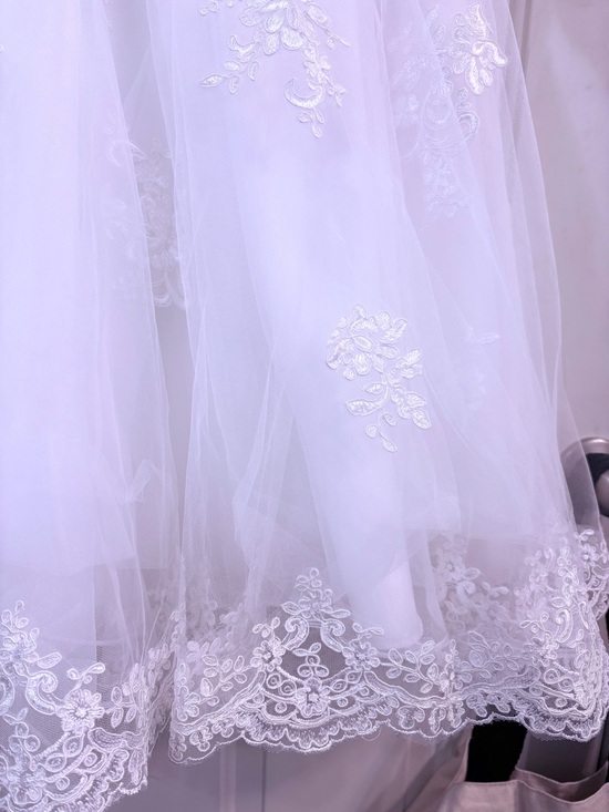 JJs House White Lace A-Line Wedding Dress with Illusion Sleeves - Picture 4 of 11